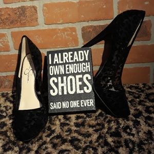 Jessica Simpson Black Prestin Animal High Heel Shoes NEW MISMATCHED 8 & 8 1/2